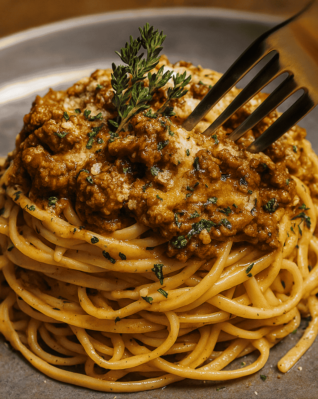 Creamy Parmesan Beef Linguine in Garlic Butter Sauce