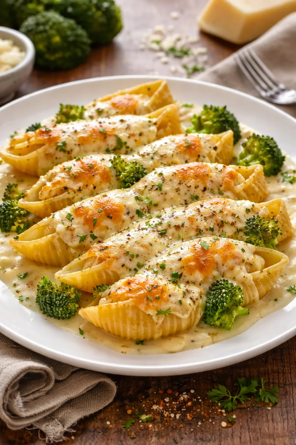 Chicken Broccoli Alfredo Stuffed Shells