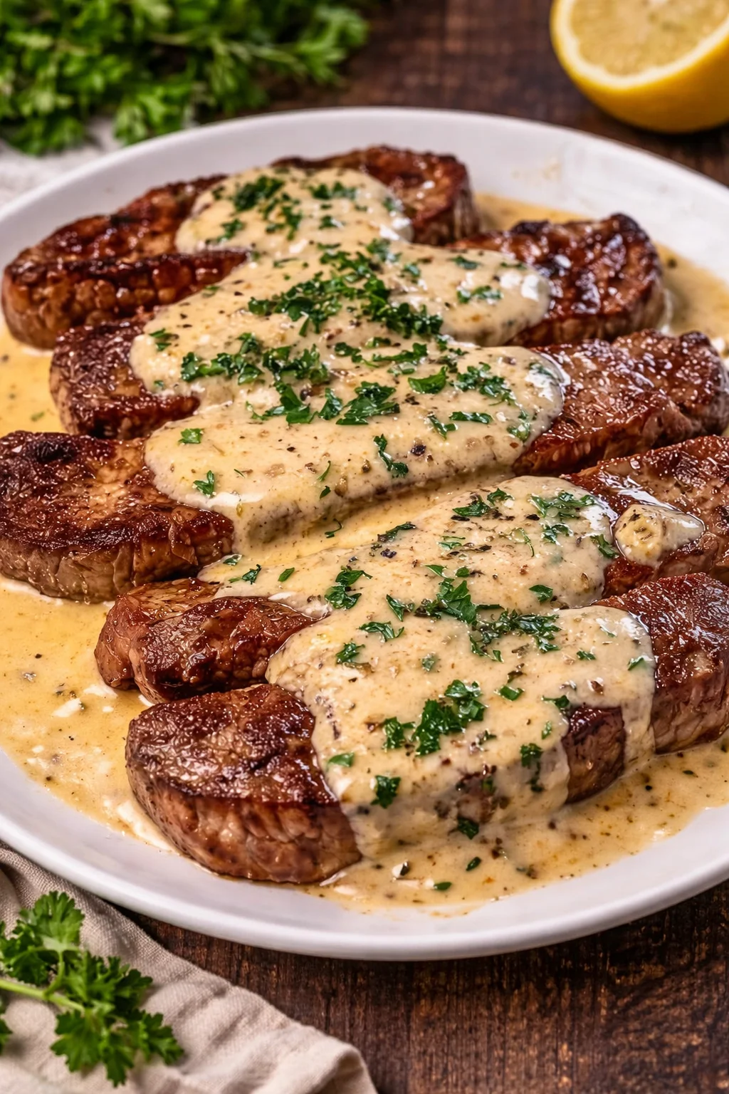 Tender Steak in Creamy Garlic Sauce Recipe